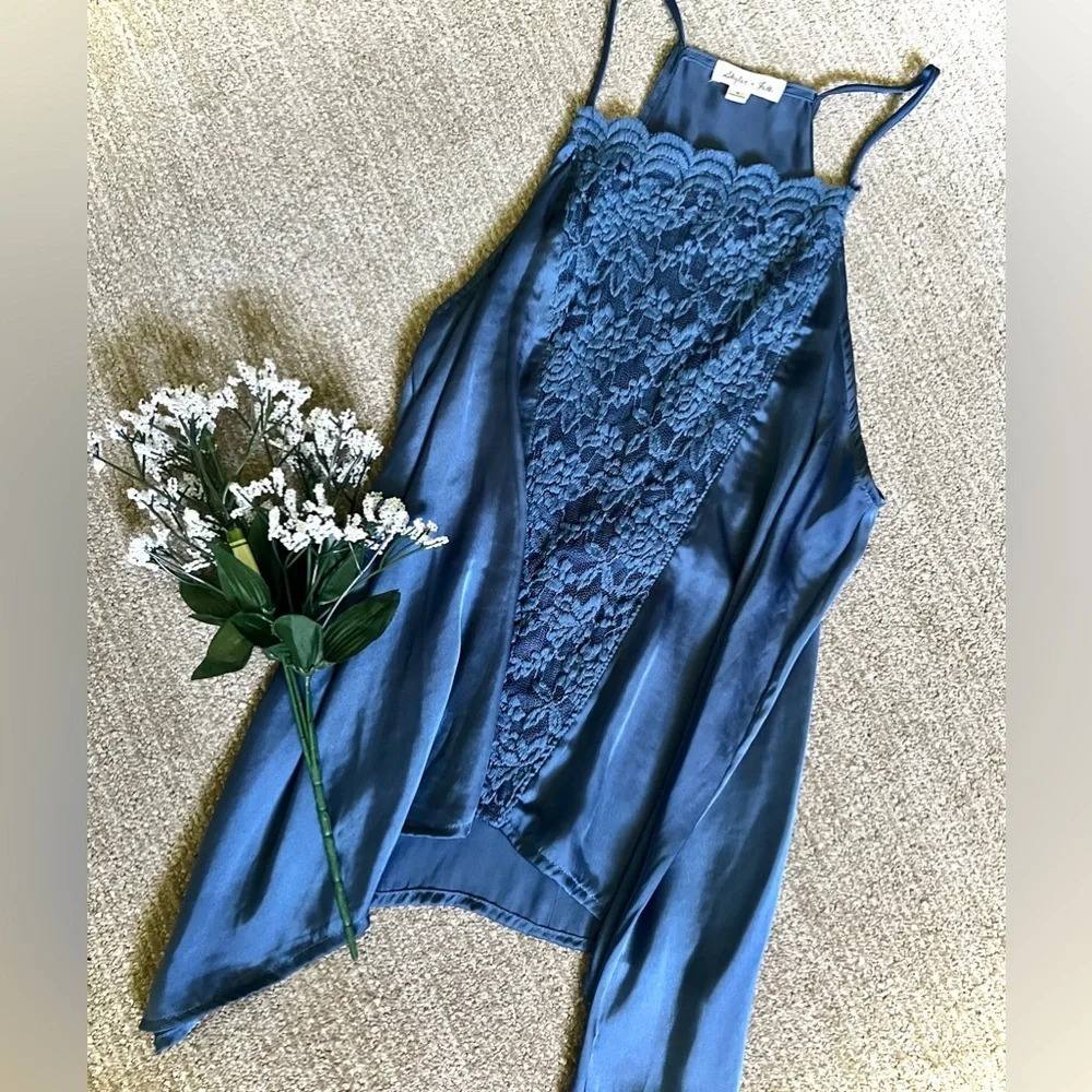 Skylar + Jade Silk Asymmetrical Lace Tank Top - Small